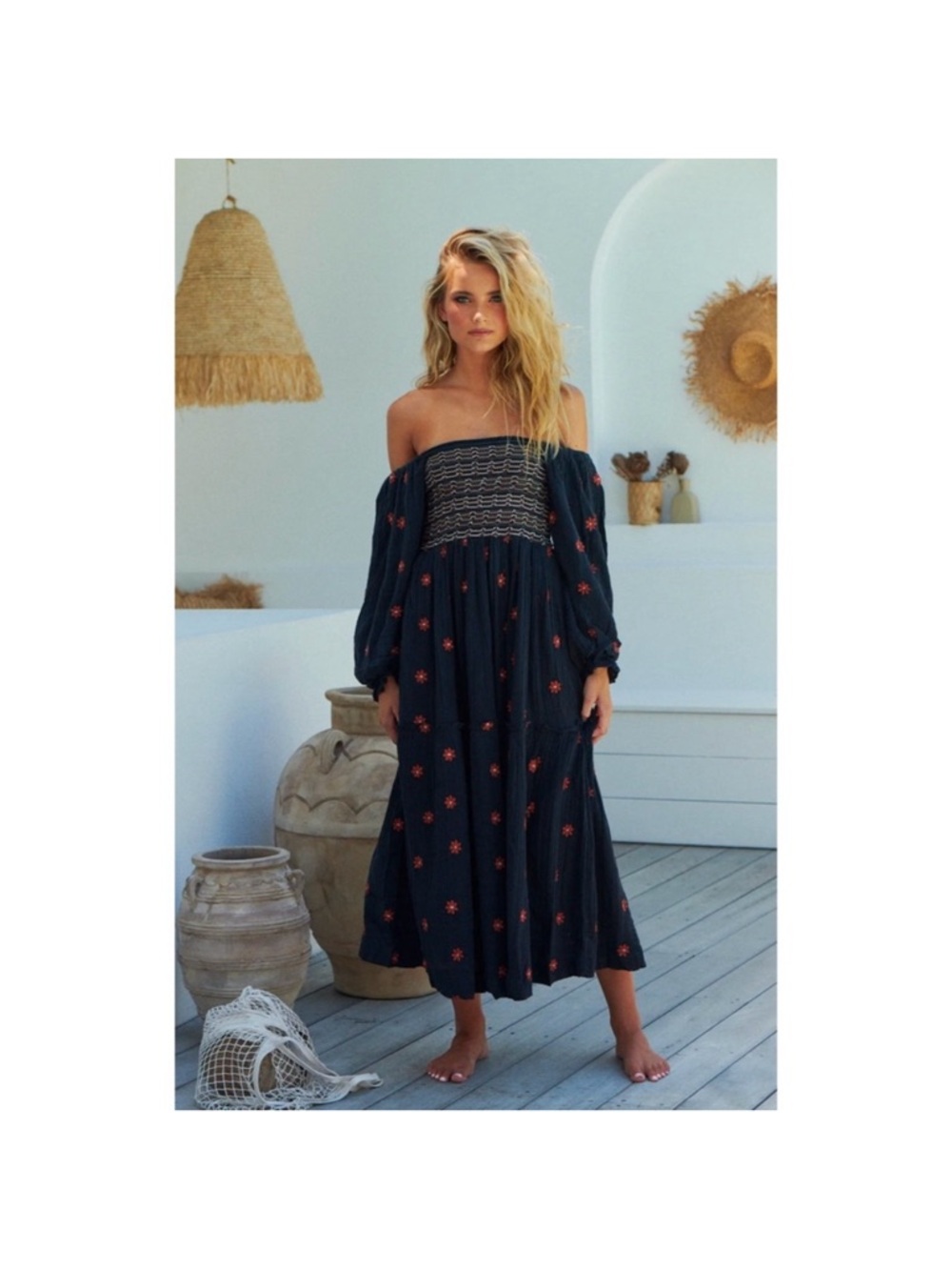 Free People Dahlia Floral Off-Shoulder Dress - Navy - Large - Picture 2 of 10